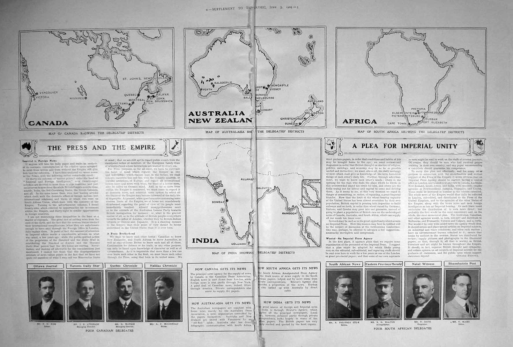 Old Antique Print 1909 Map Canada Africa Stow Walton Davis Blake Watson 20th
