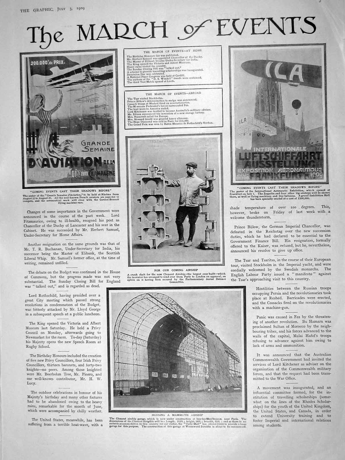 Old Antique Print 1909 Housing Airship Paris Berlin Labour Exchange Hall 20th