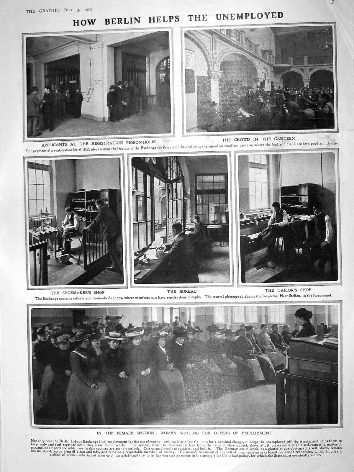 Original Old Antique Print 1909 Berlin Unemployed Bureau Victoria Albert Museum