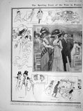 Original Old Antique Print 1909 Lonchamp Grand Prix France Horse Racing Sport