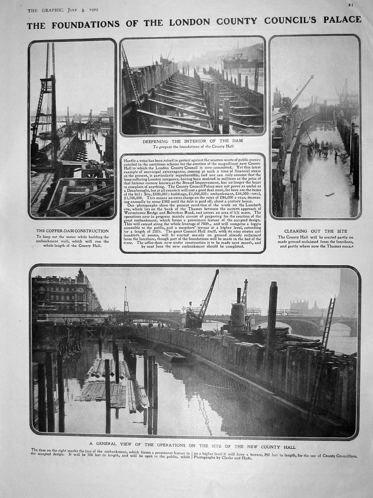 Old Antique Print 1909 Foundation London County Council Warfield Olympia 20th