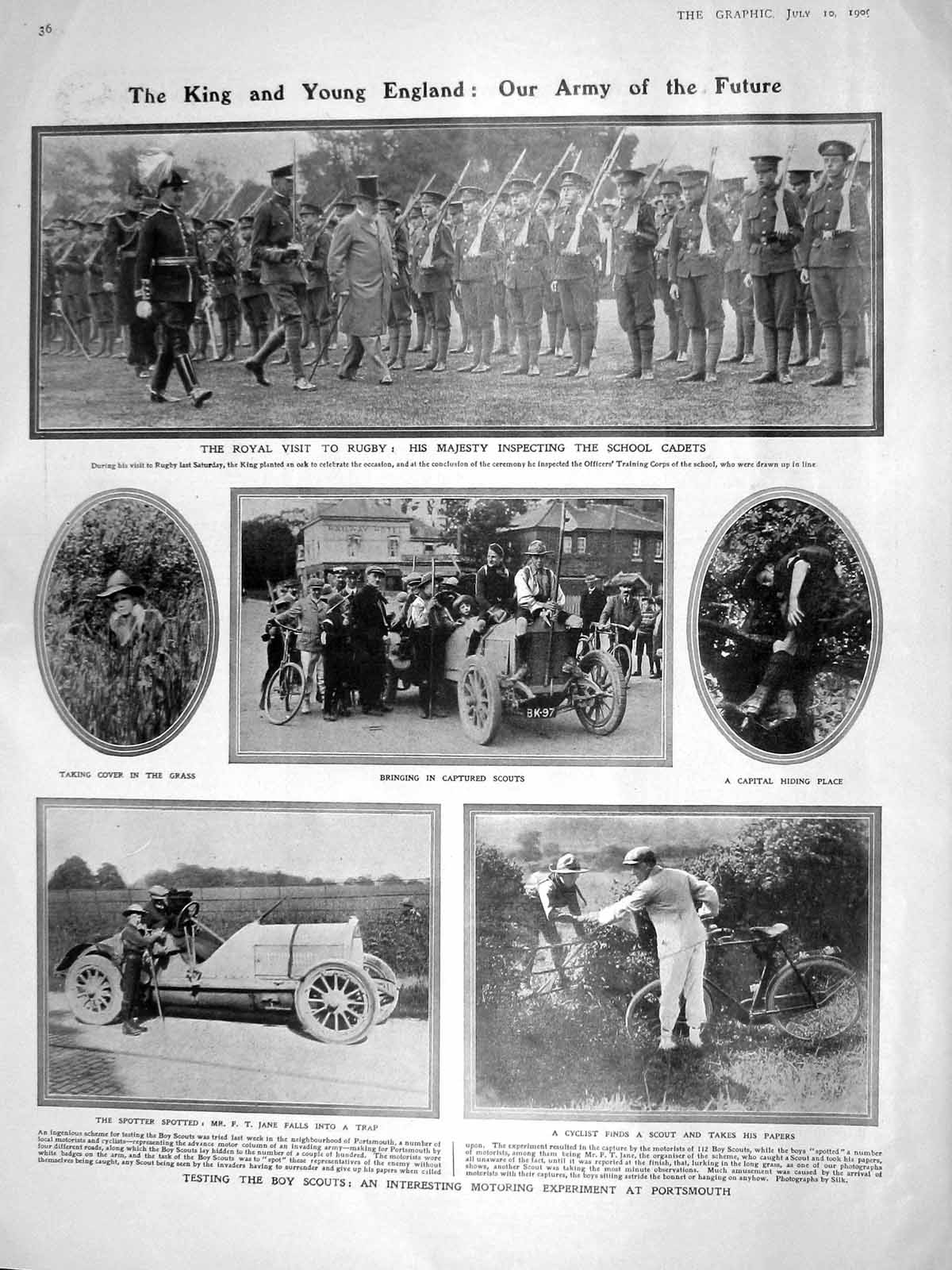 Old Antique Print 1909 Rugby School Cadets Boy Scouts Portsmouth Cricket 20th