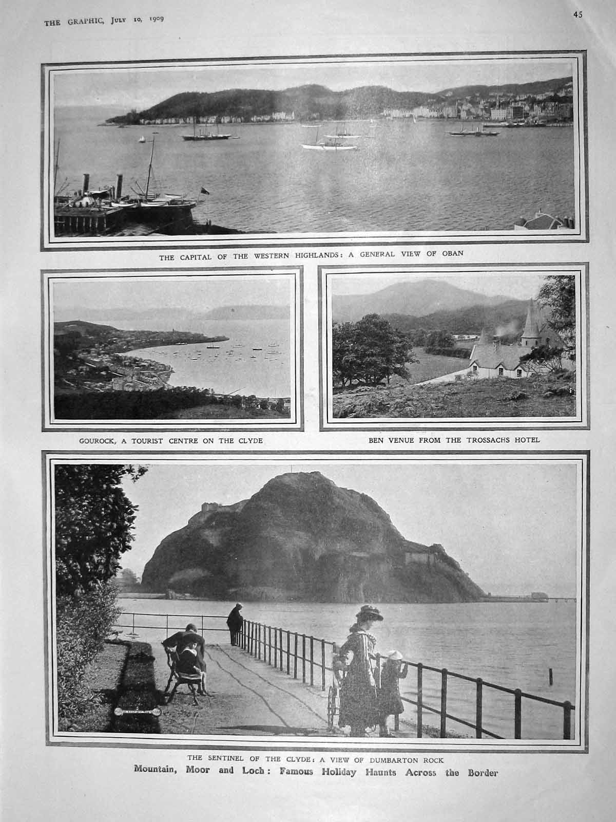 Old Antique Print 1909 Oban Gourock Dumbarton Clyde Knowsley Vanderbilt 20th