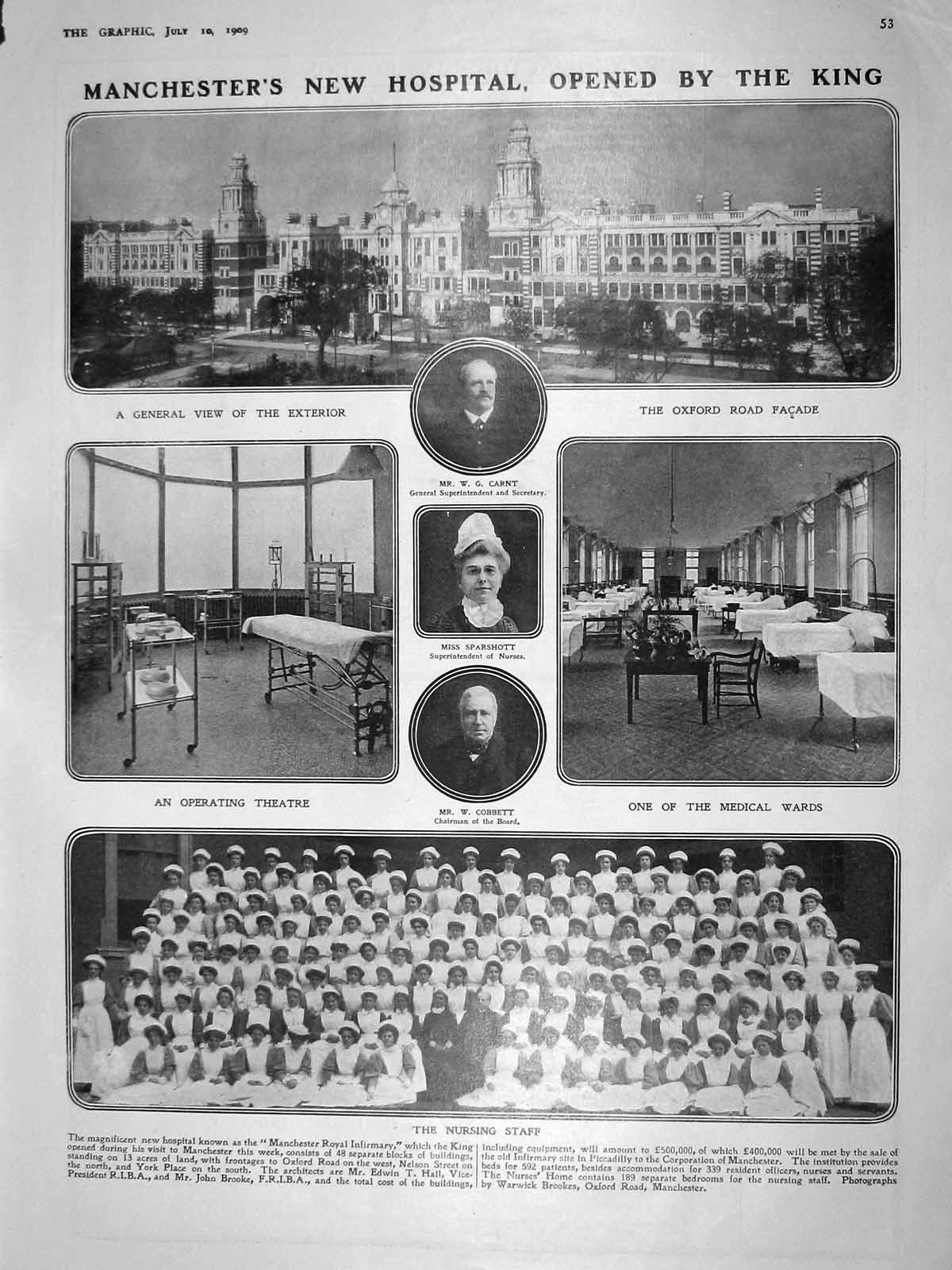Old Antique Print 1909 Manchester Hospital Carnt Cobbett Ballet Pavlova 20th