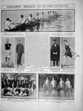Original Old Antique Print 1909 Sport Rowing Curzon Cricket Polo French Forth