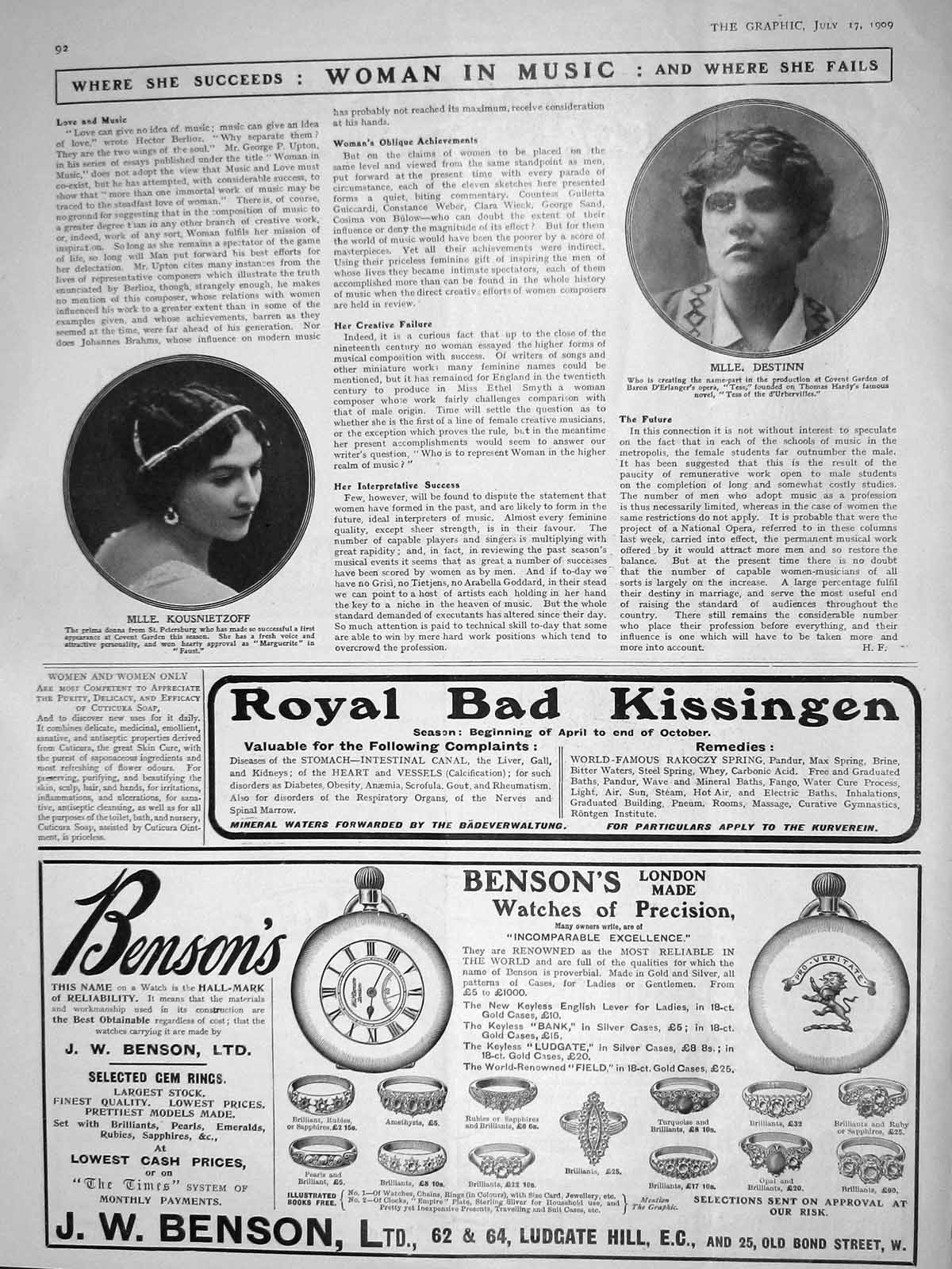 Old Antique Print 1909 Destinn Theatre Kousnietzoff Covent Garden Ladies 20th