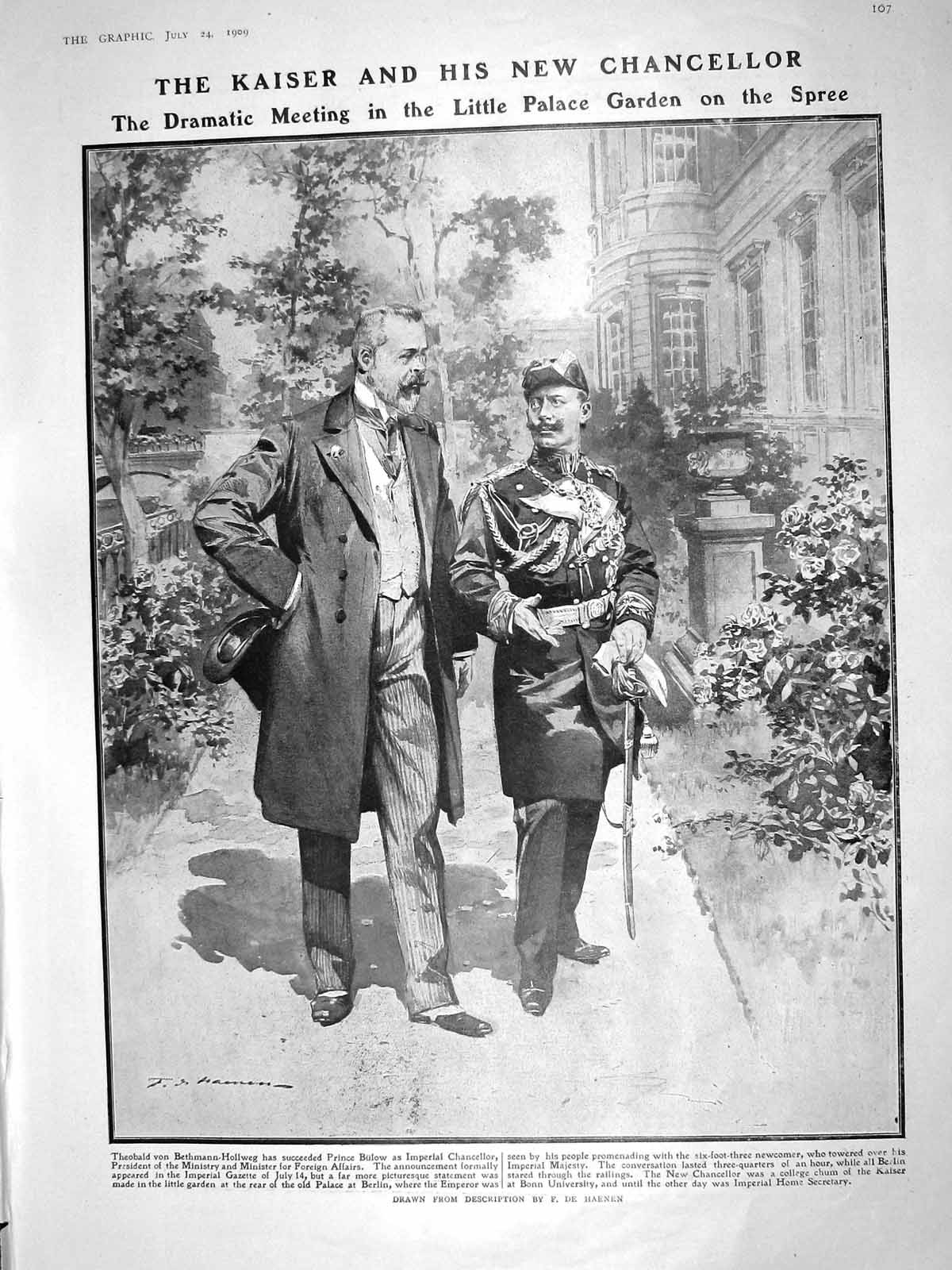 Old Antique Print 1909 Bethmann-Hollweg Kaiser Spree Battle Talavera War 20th