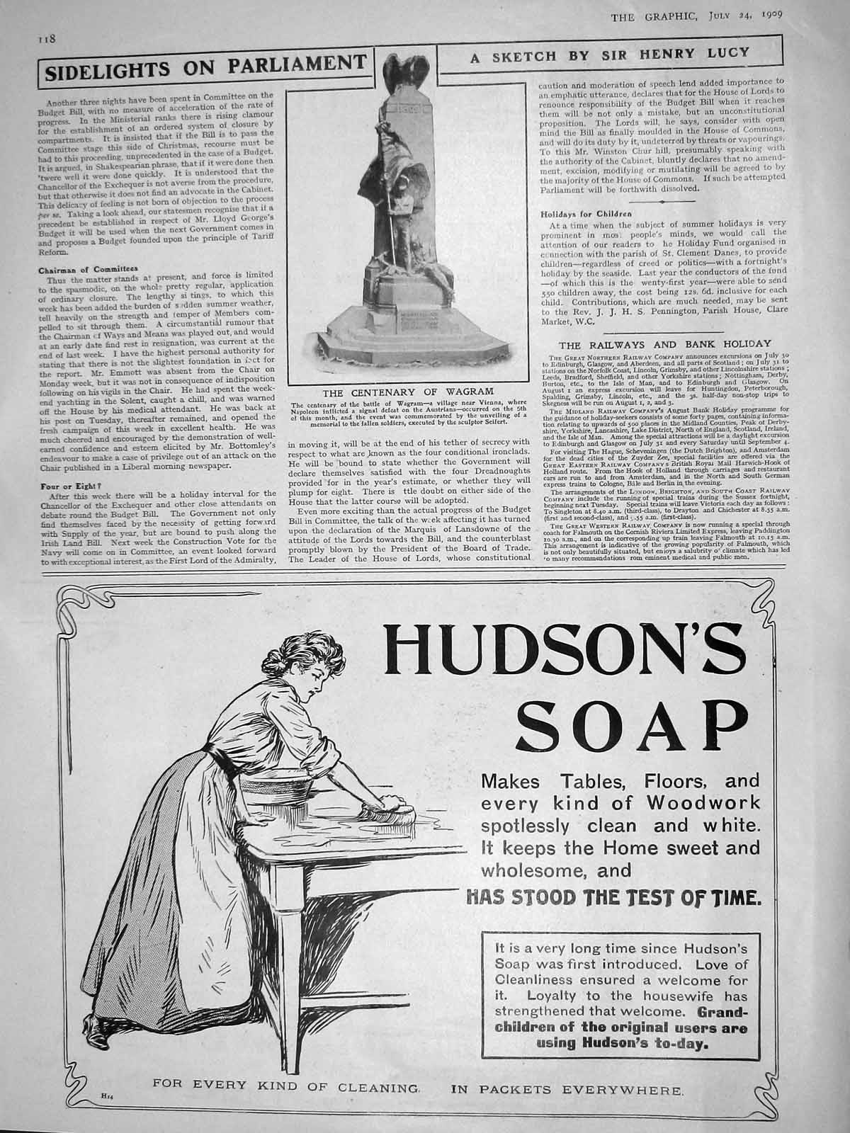 Original Old Antique Print 1909 Centenary Battle Wagram Hudsons Soap Washing