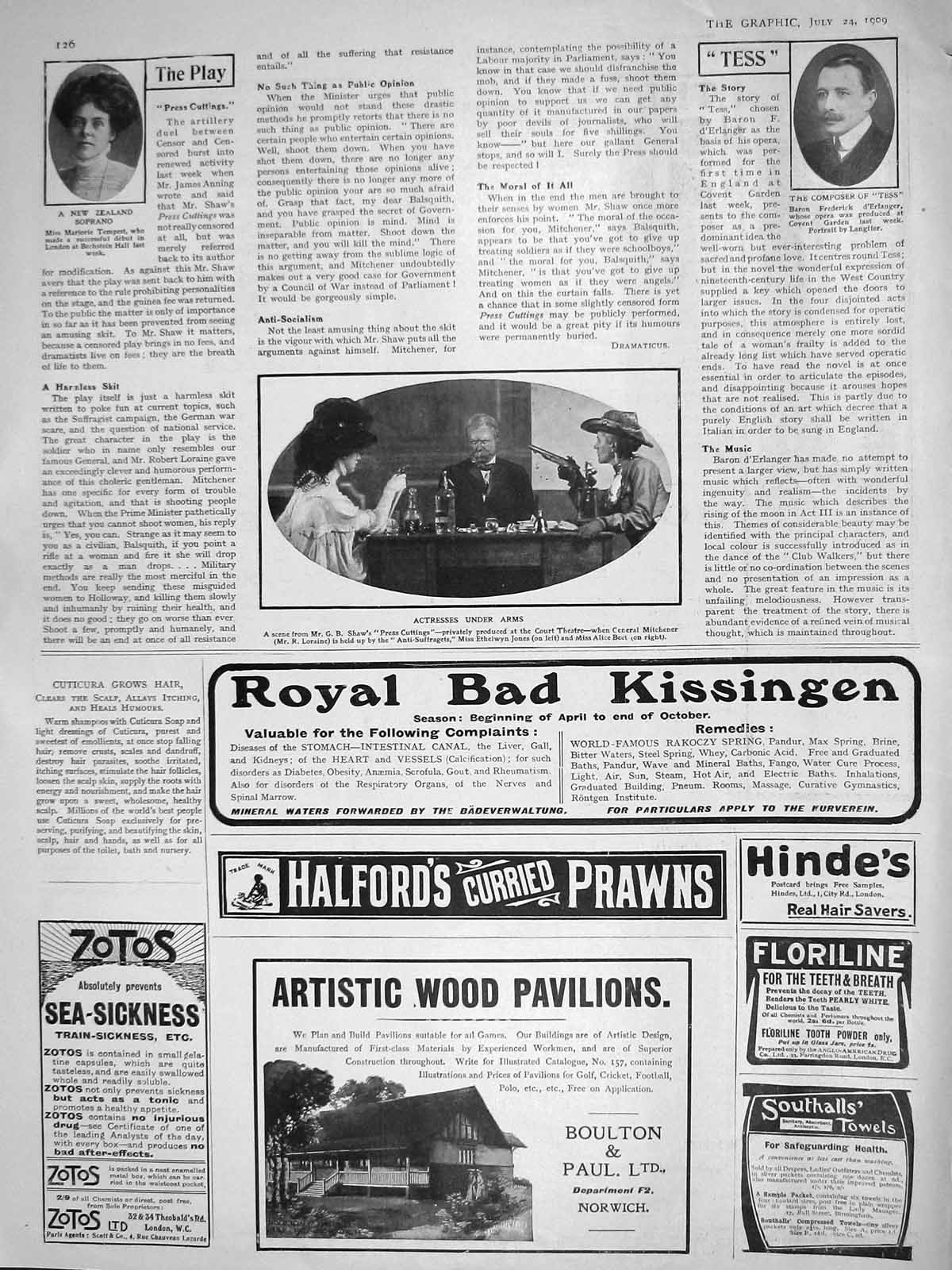Original Old Antique Print 1909 Shaw Court Theatre Mitchener Jones Beet Boulton