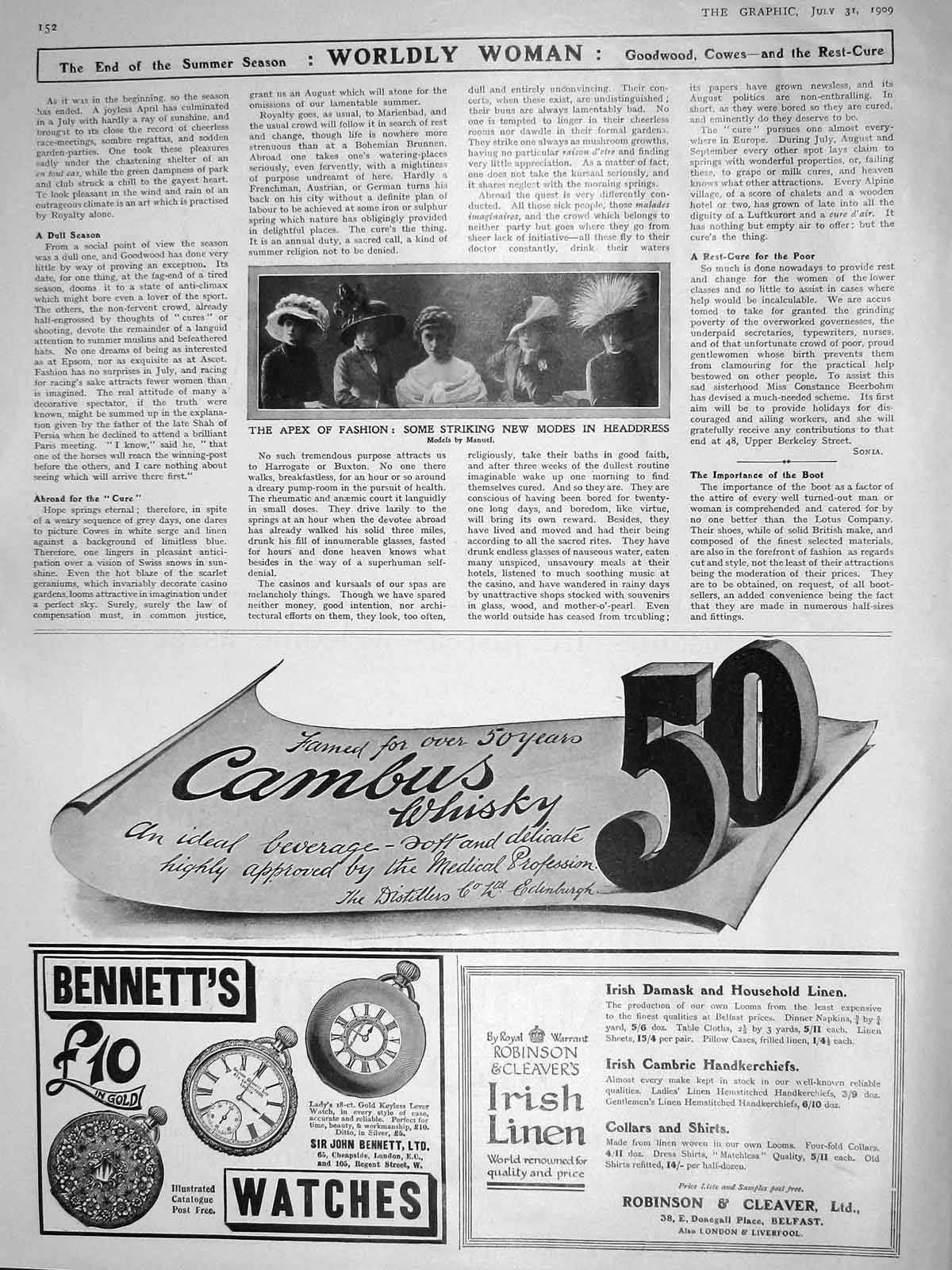 Old Antique Print 1909 Ladies Fashion Headdress Huntley Palmer Biscuits 20th