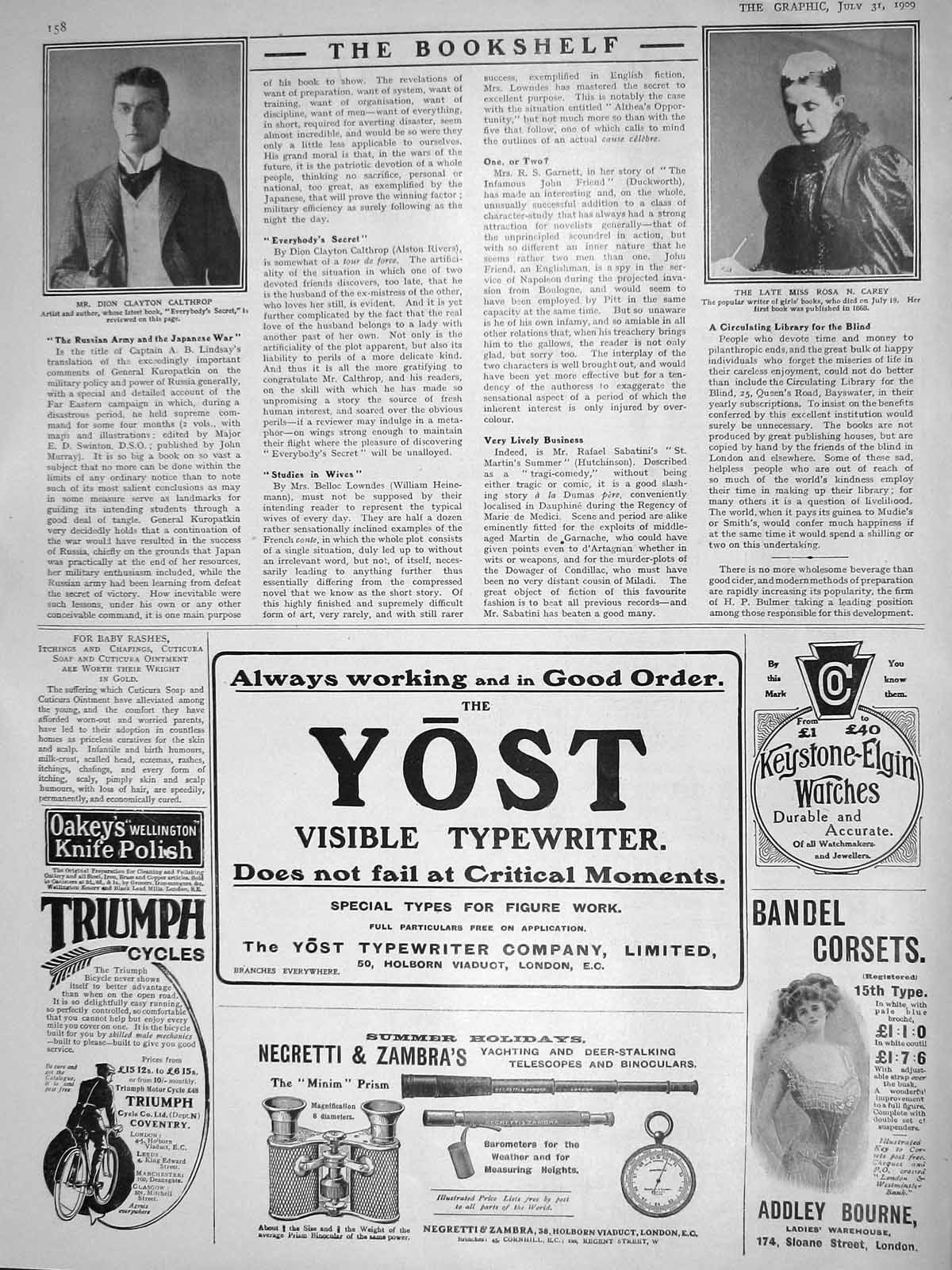 Original Old Antique Print 1909 Dion Clayton Calthrop Rosa Carey Typewriter