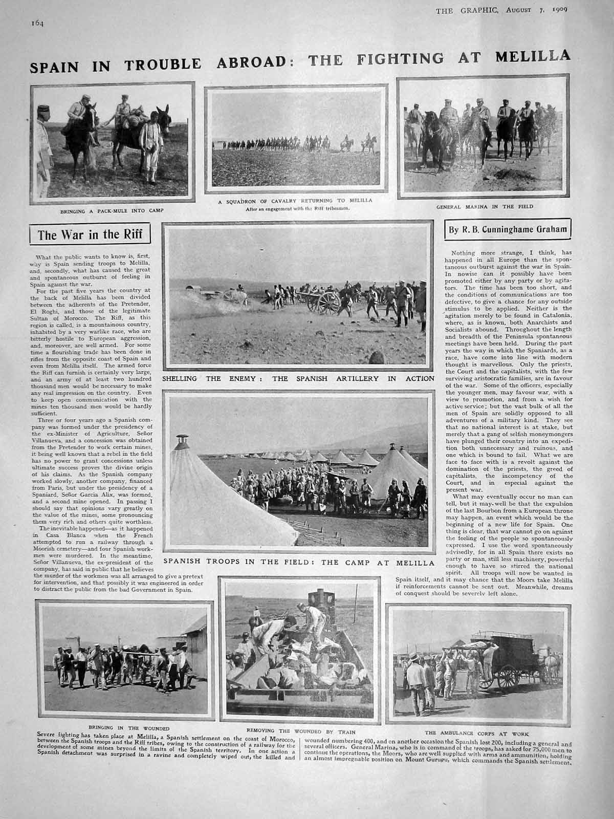 Old Antique Print 1909 Spain Melilla General Marina Ambulance Salisbury 20th