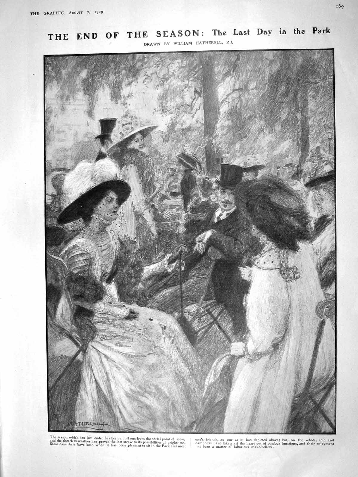Old Antique Print 1909 Park Season Ladies King Alfonso Don Carlos Maura 20th