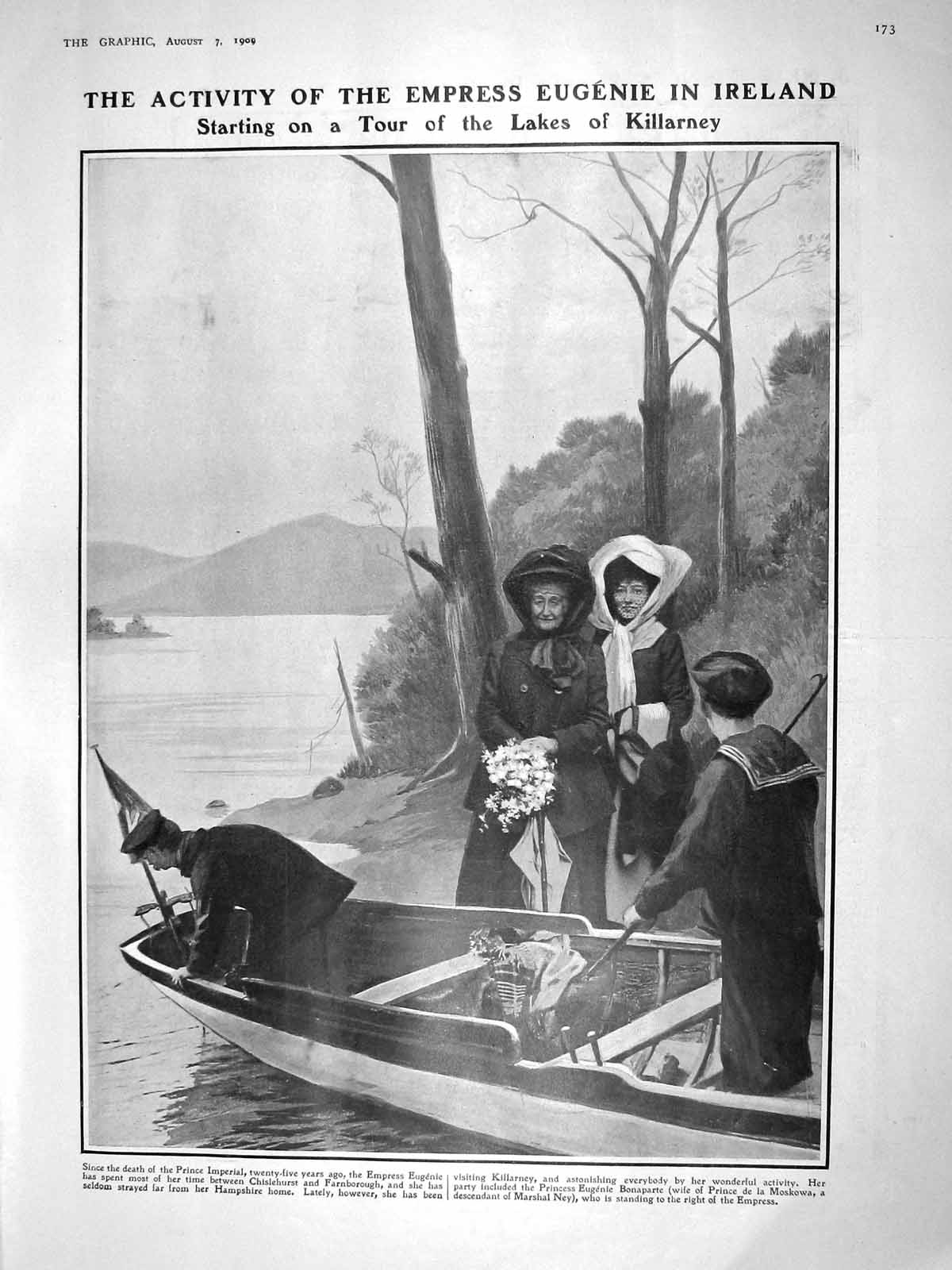 Old Antique Print 1909 Lakes Killarney Empress Eugenie Scots Greys Banner 20th