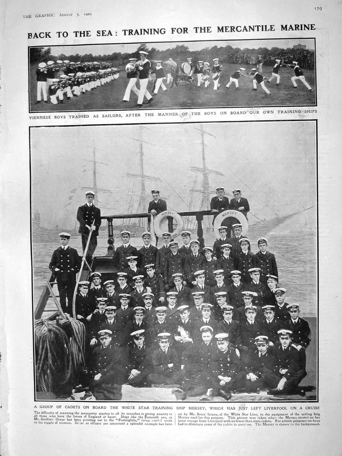 Old Antique Print 1909 Sailor Cadet Boys White Star Ship Papuan Insects 20th