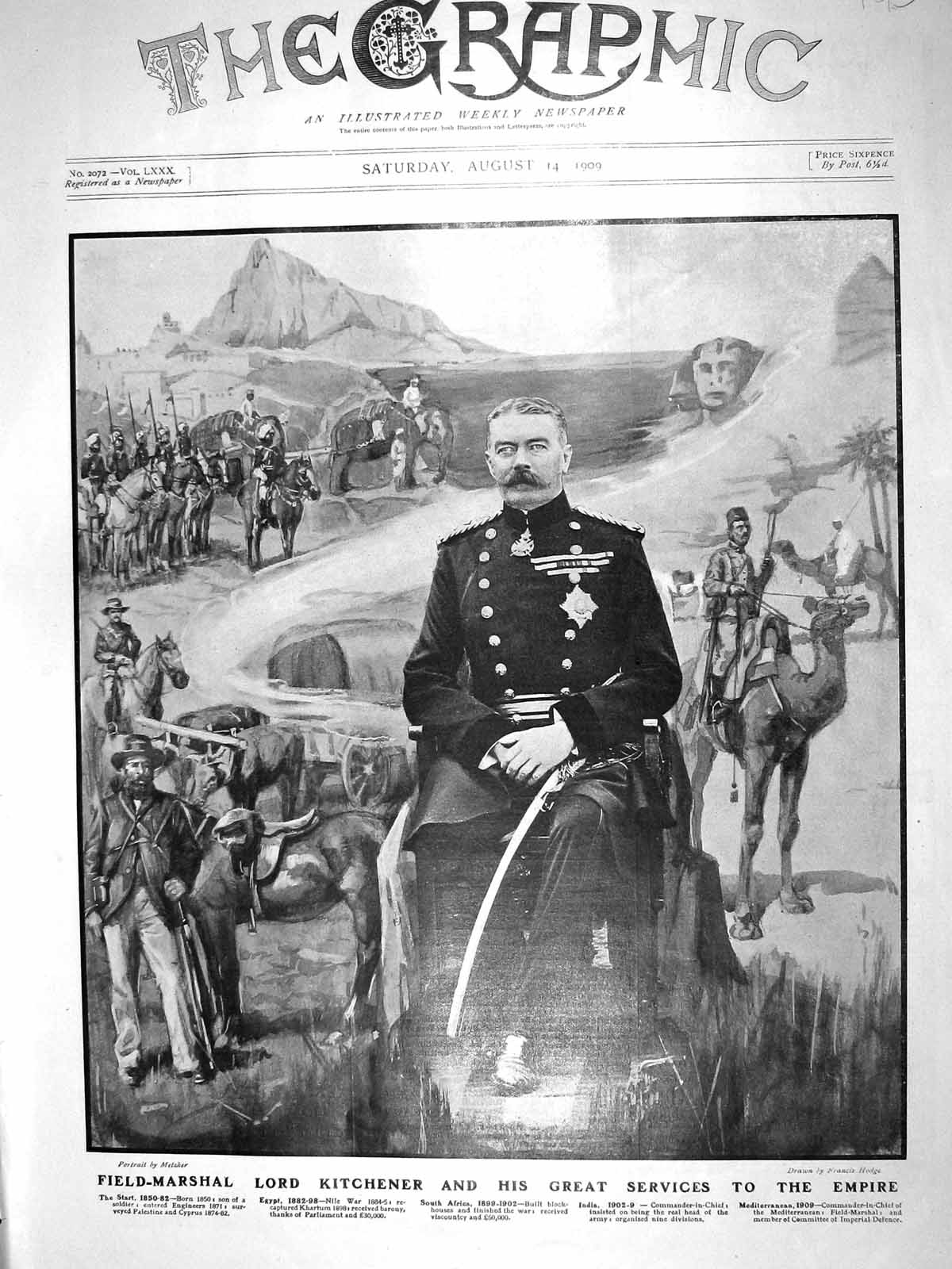 Old Antique Print 1909 Field-Marshall Lord Kitchener Africa Egypt India 20th