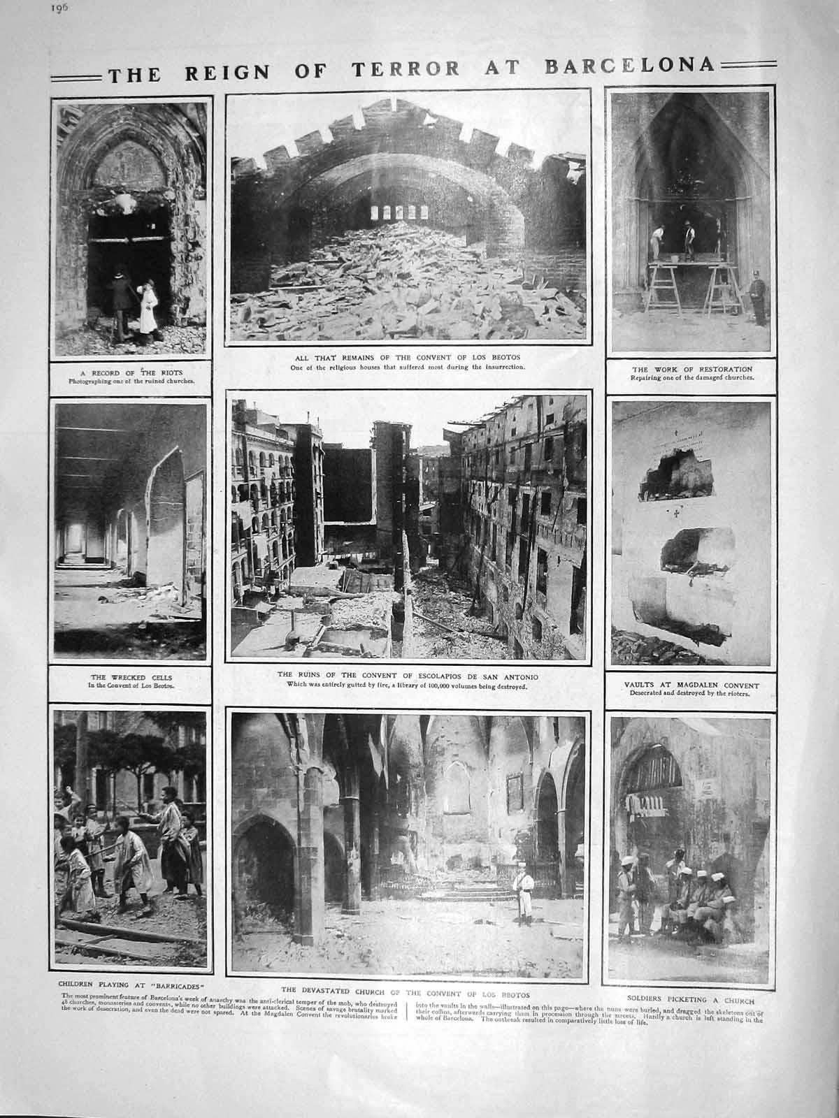 Original Old Antique Print 1909 Barcelona Civil War Beotos Church Sommer Cowes