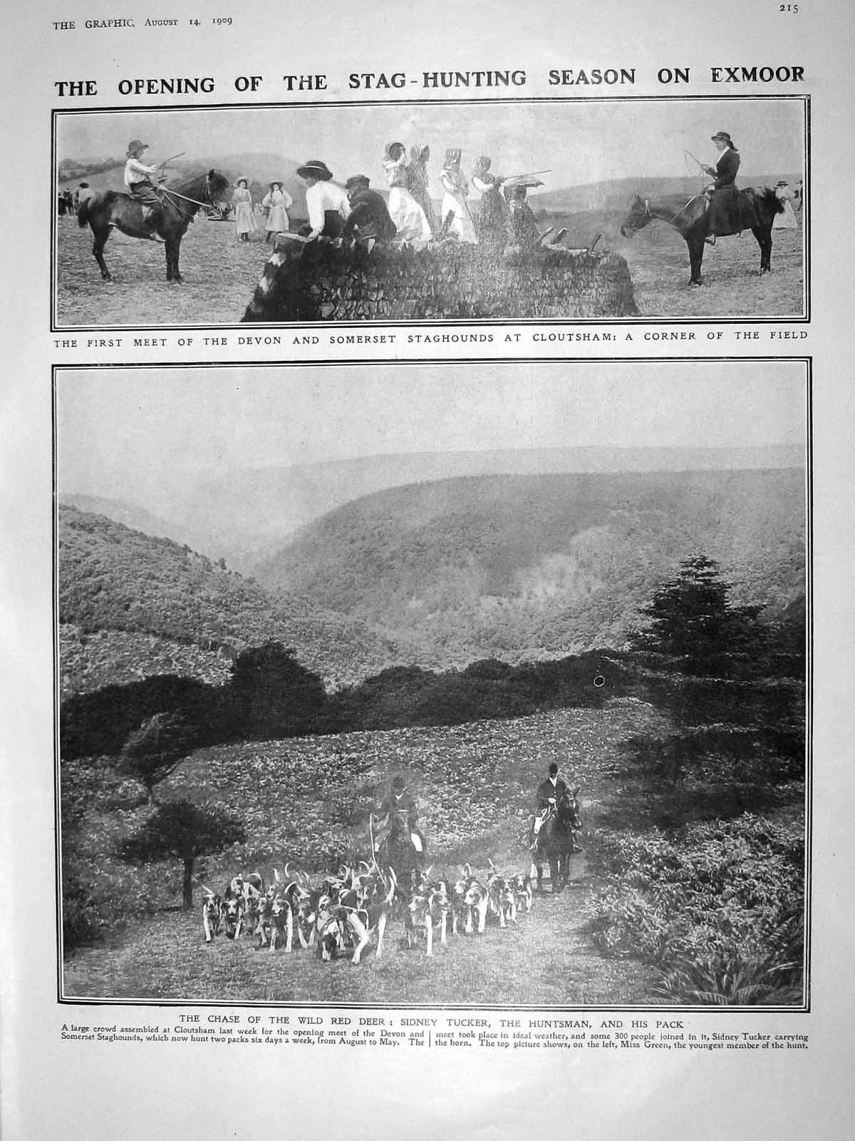 Old Antique Print 1909 Devon Somerset Staghounds Exmoor Arditi Ganz Fan 20th