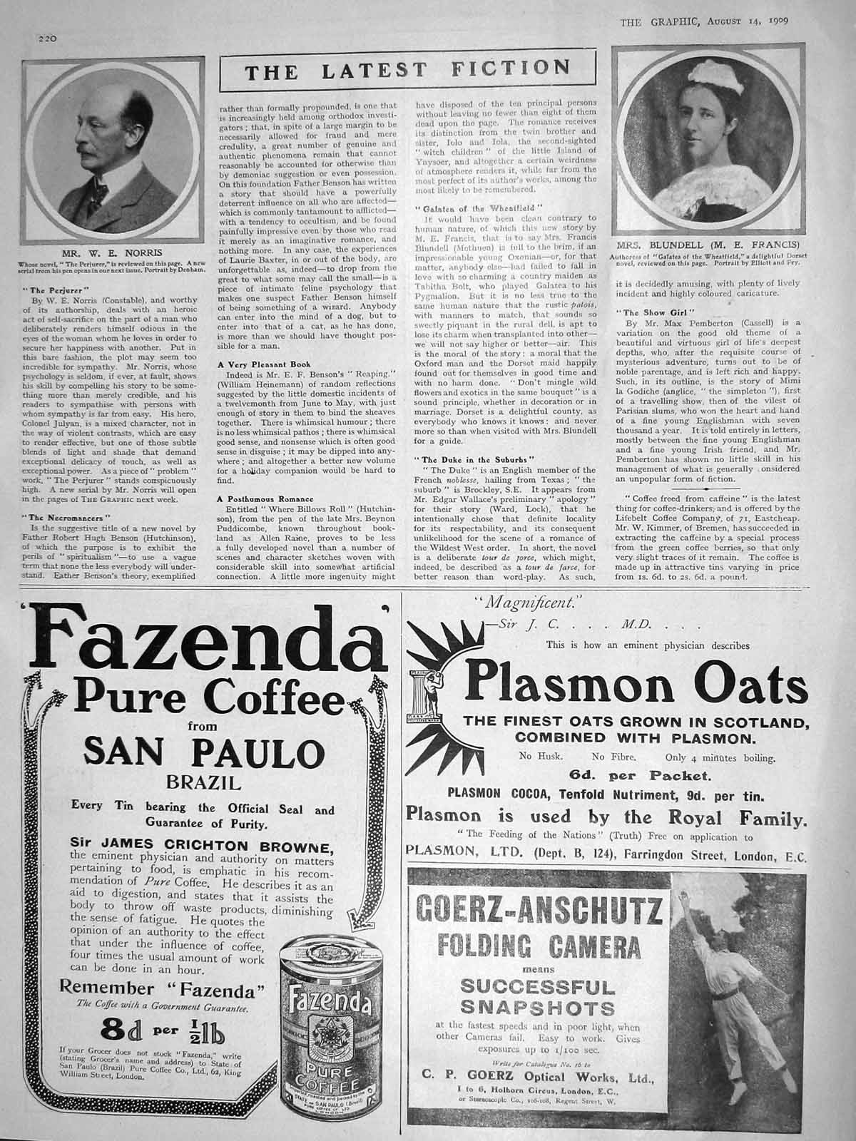 Original Old Antique Print 1909 Blundell Authoress Norris Perjurer Plasmon Oats