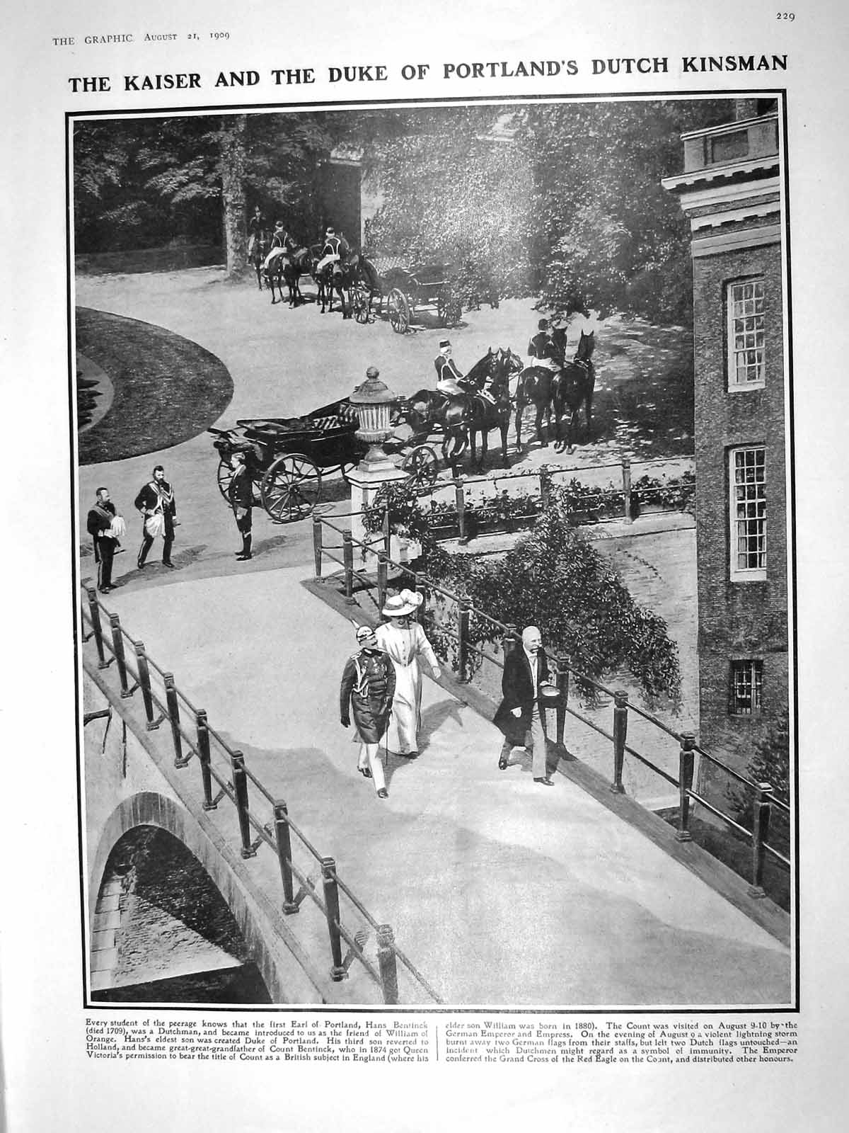 Old Antique Print 1909 Kaiser Duke Portland Bentinck Blackenberghe Beach 20th