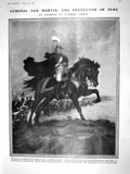 Original Old Antique Print 1909 General San Martin Peru Ambulance Dog Joan Arc