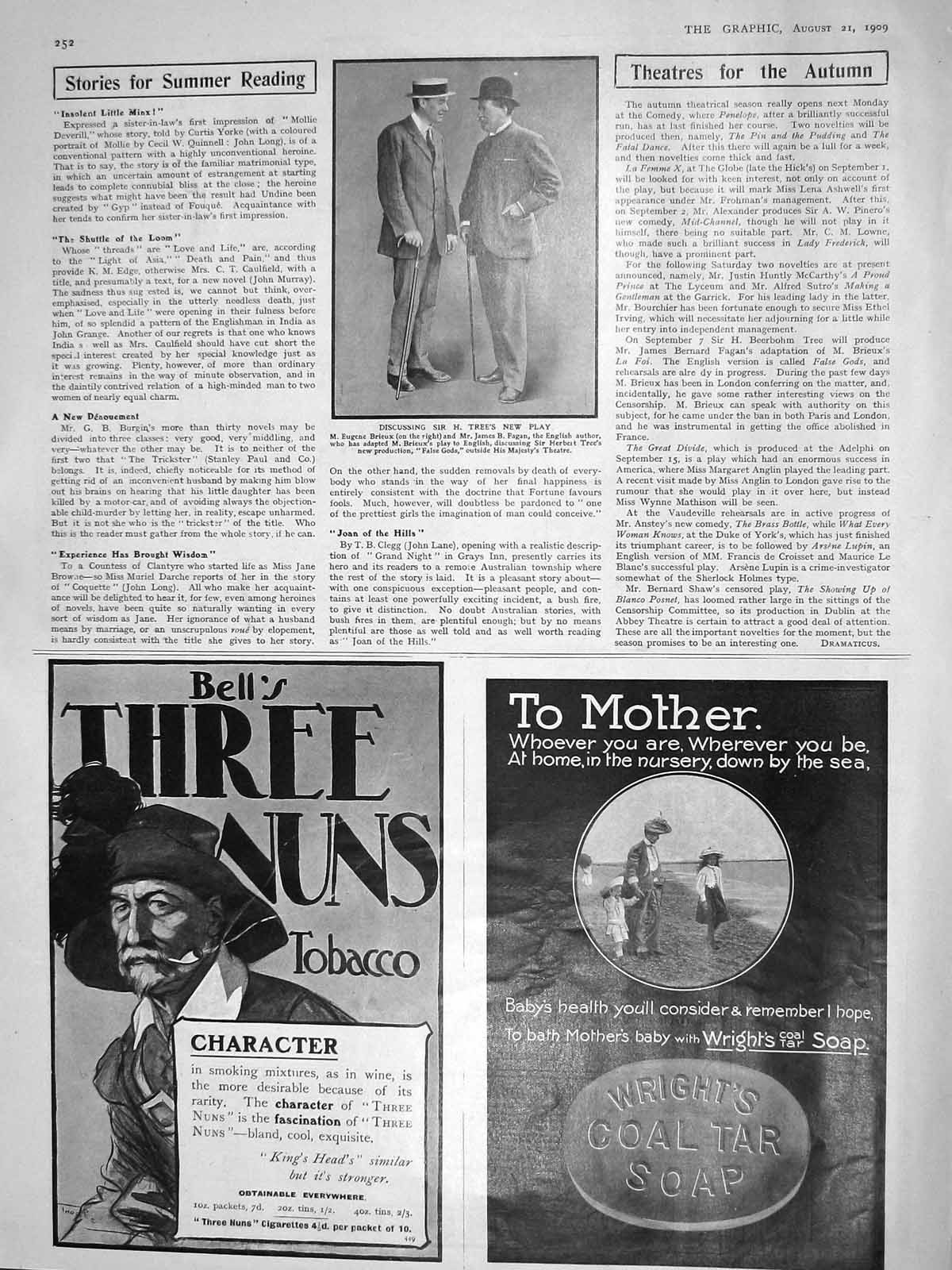 Original Old Antique Print 1909 Tree Play Brieux Fagan Monkey Brand Idris Soda