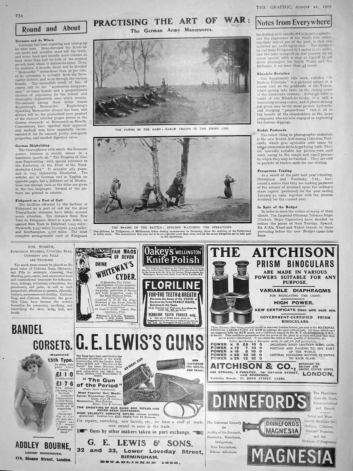 Original Old Antique Print 1909 Saxon Troops War Officers Lewis Guns Magnesia