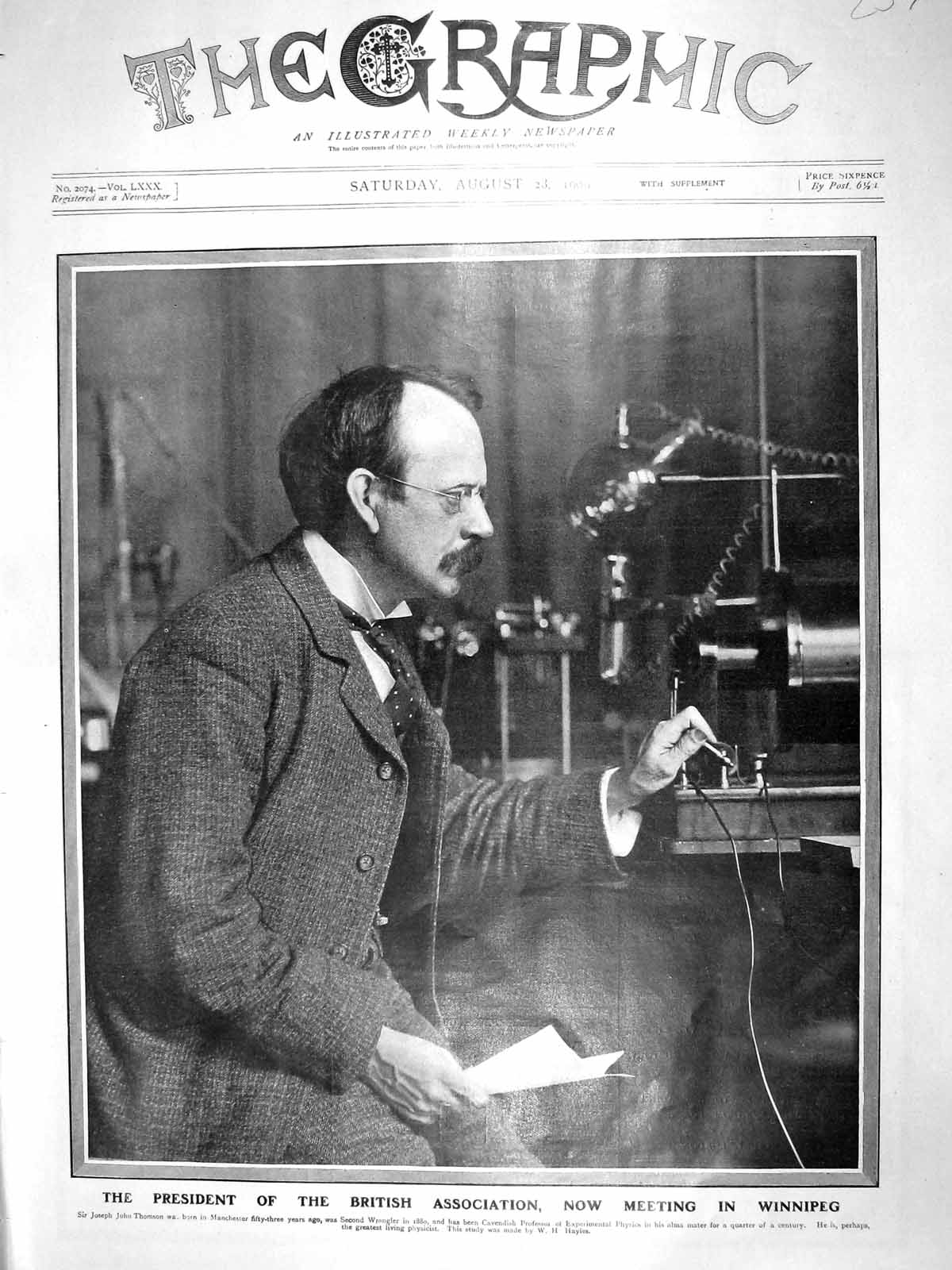 Old Antique Print 1909 President British Association Joseph John Thomson 20th