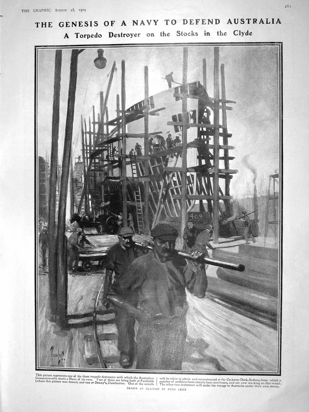 Old Antique Print 1909 Torpedo Destroyer Ship Clyde Darwin Relics Museum 20th
