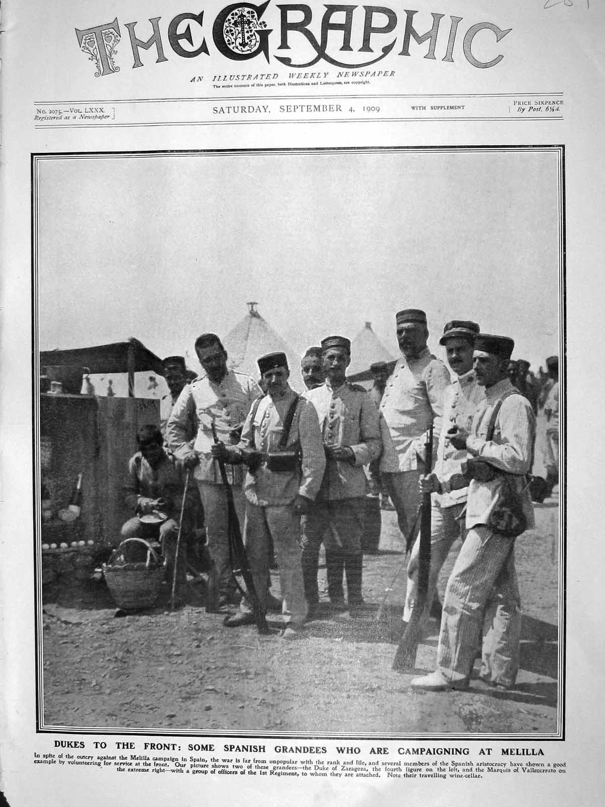 Old Antique Print 1909 Spanish Grenadees Melilla Spain Duke Zaragoza War 20th