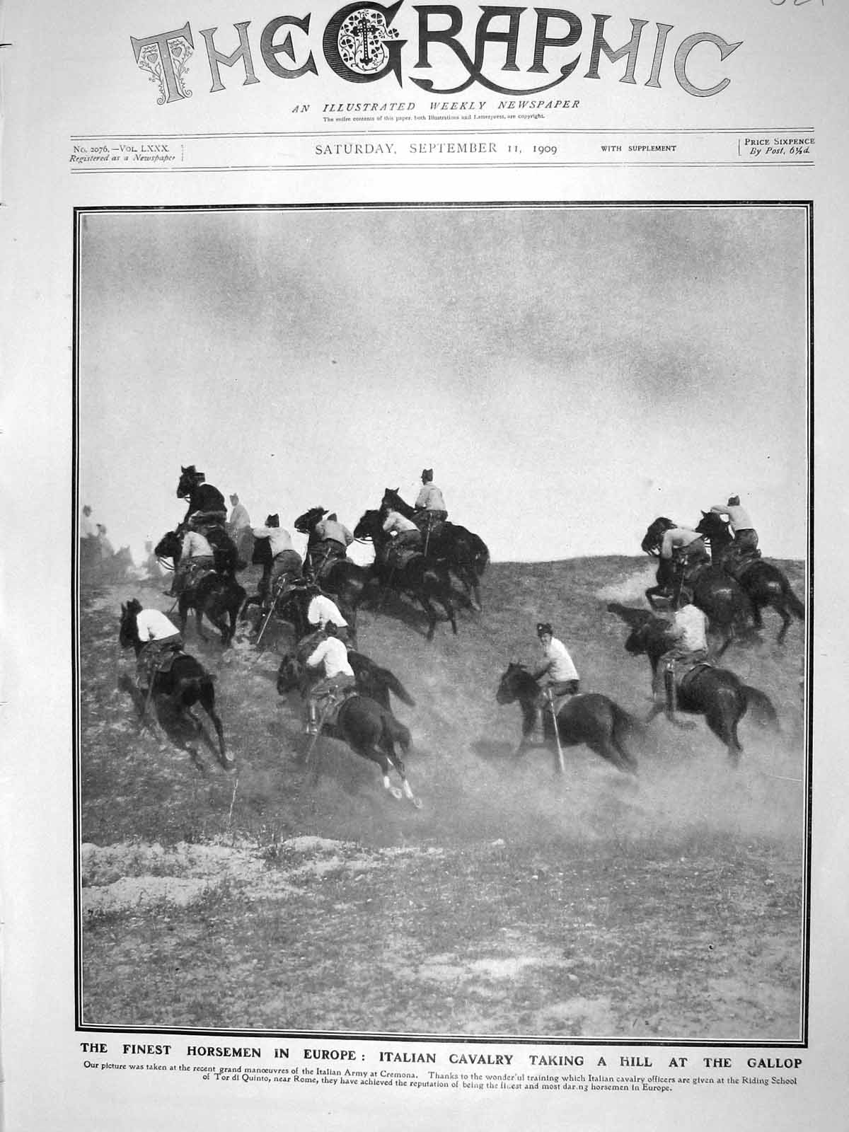 Original Old Antique Print 1909 Italian Cavlary Horses War Cremona Quinto Rome