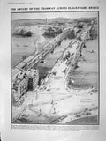 Original Old Antique Print 1909 Tramway Blackfriars Bridge Theatre Miller Lang