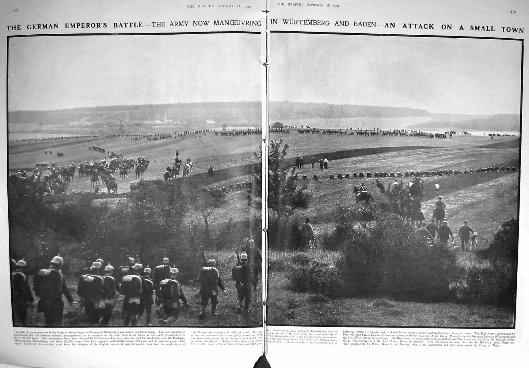 Original Old Antique Print 1909 German Emperor Battle Wurtemberg Baden War