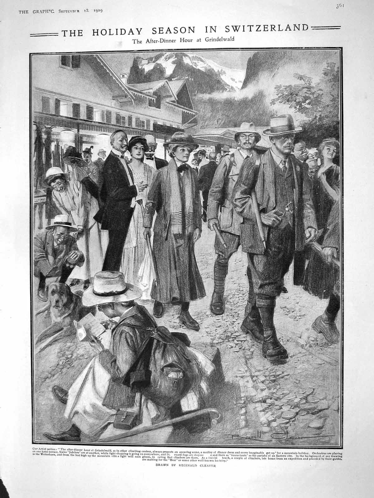 Old Antique Print 1909 Holiday Season Switzerland Haldane Churchill Army 20th