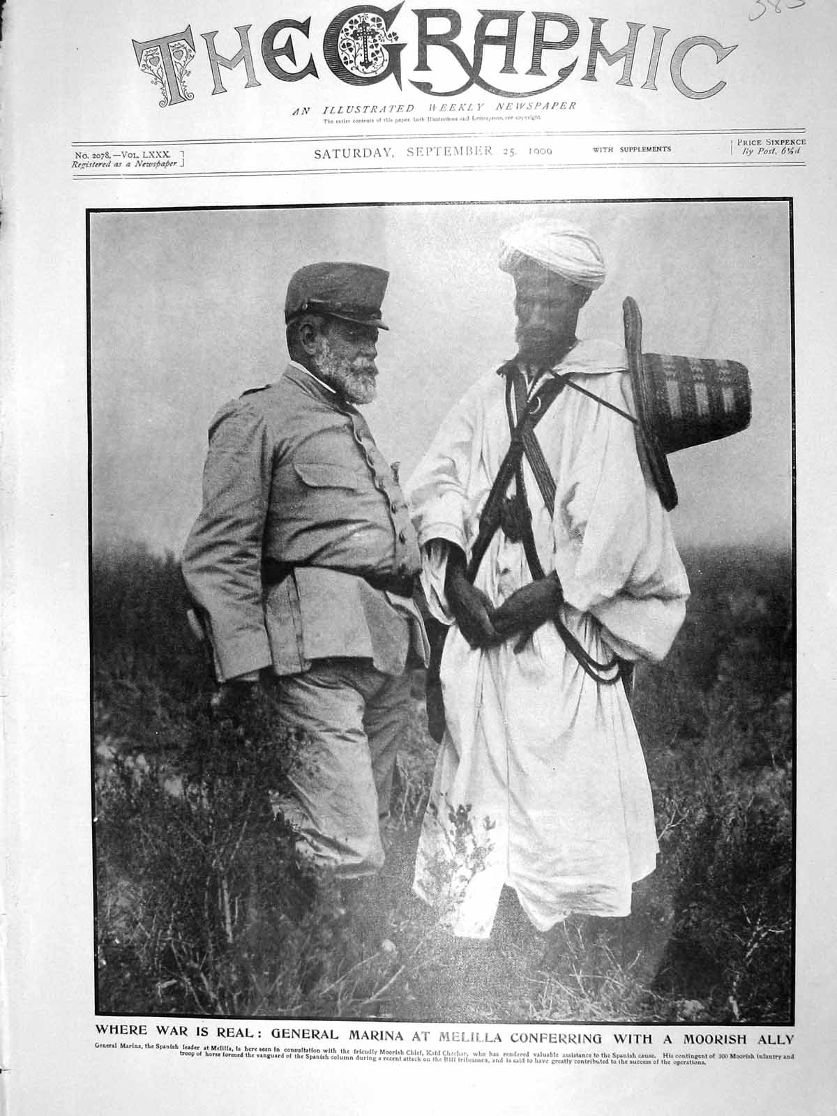 Old Antique Print 1909 General Marina Melilla Moorish Ally Kaid Chechar 20th