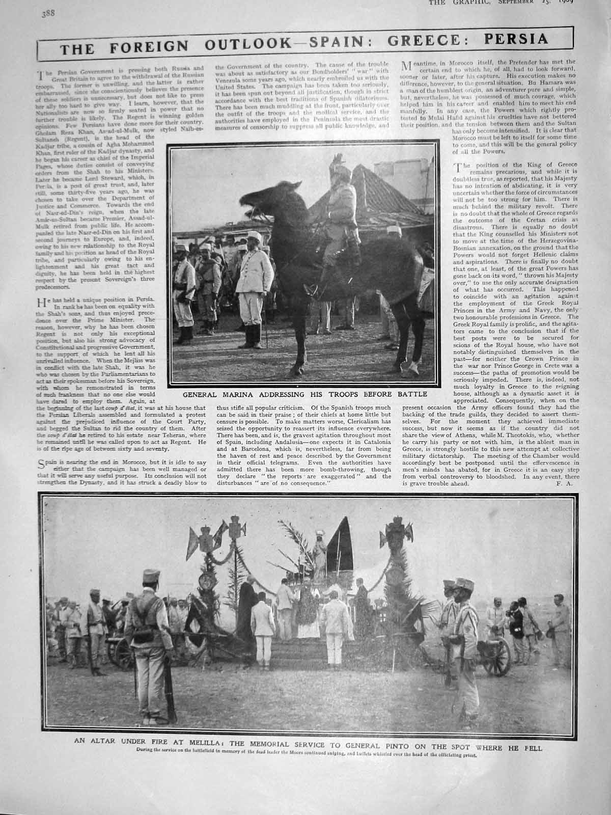 Original Old Antique Print 1909 General Marina Melilla War Pinto Port Jackson