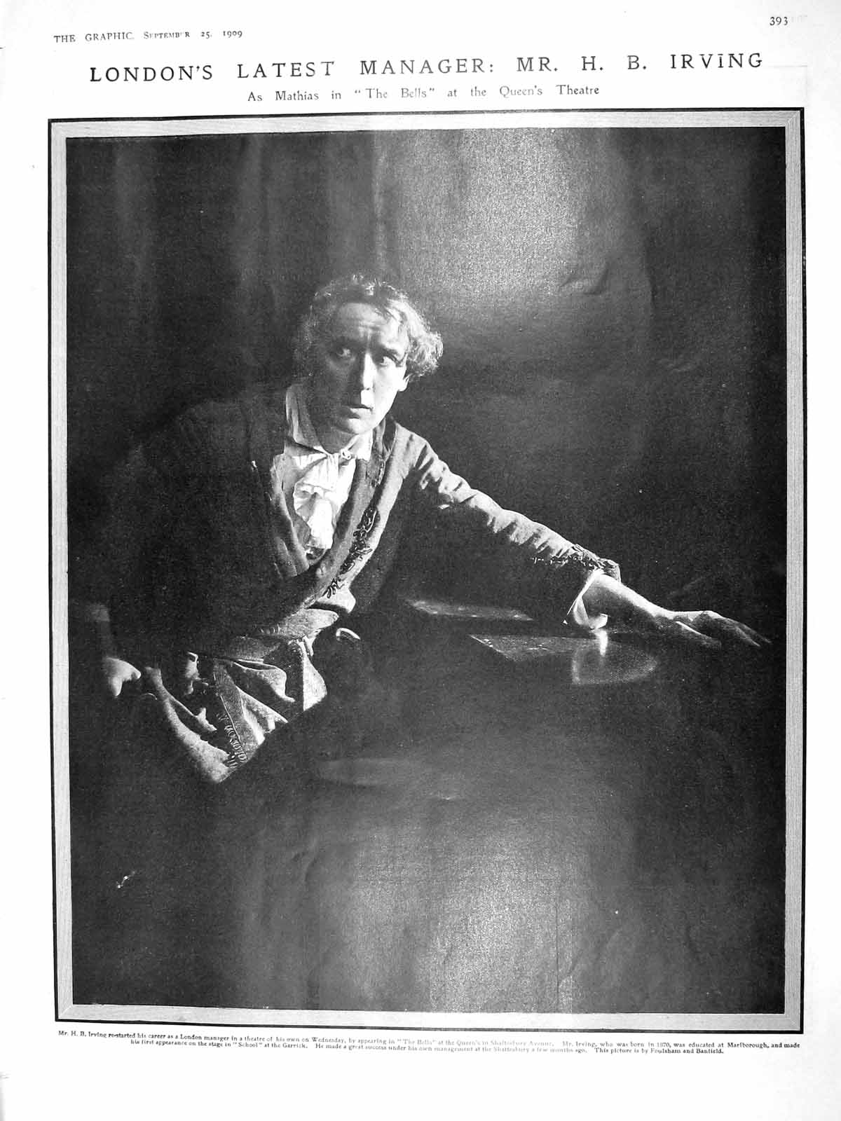 Original Old Antique Print 1909 Irving Mathias Queen'S Theatre Brown Alexandra