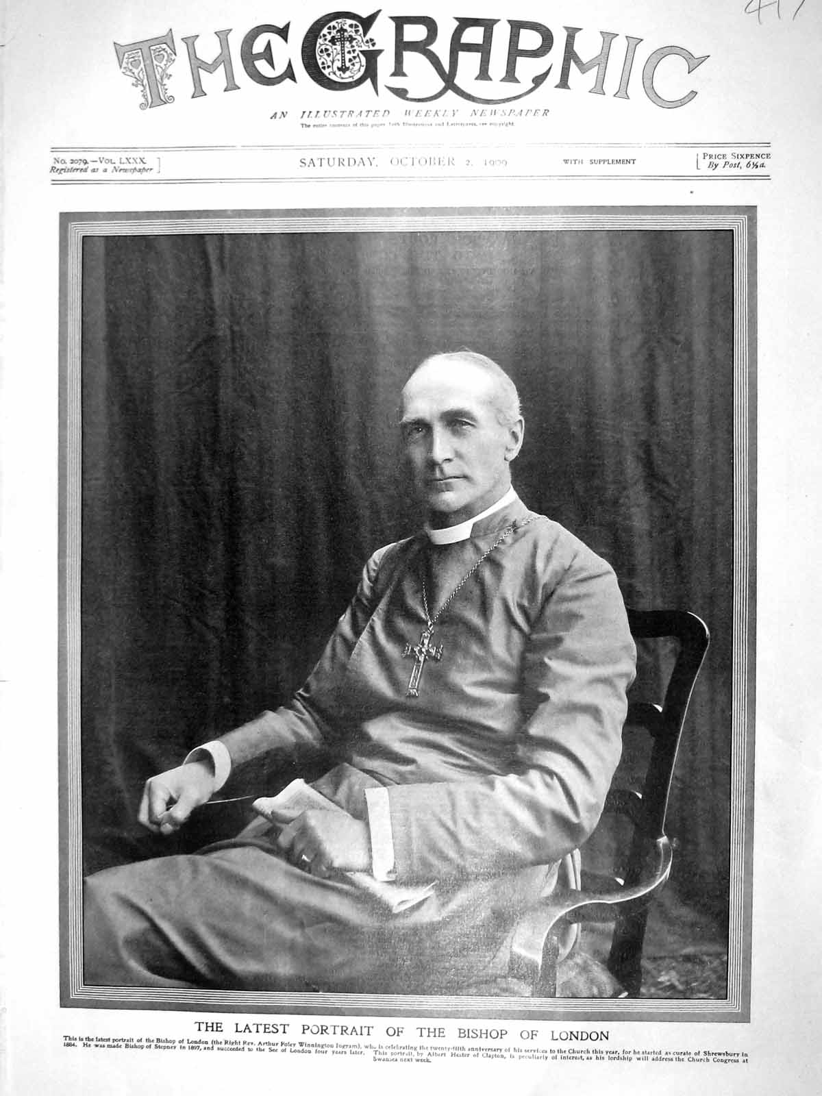 Original Old Antique Print 1909 Bishop London Arthur Foley Winnington Ingram