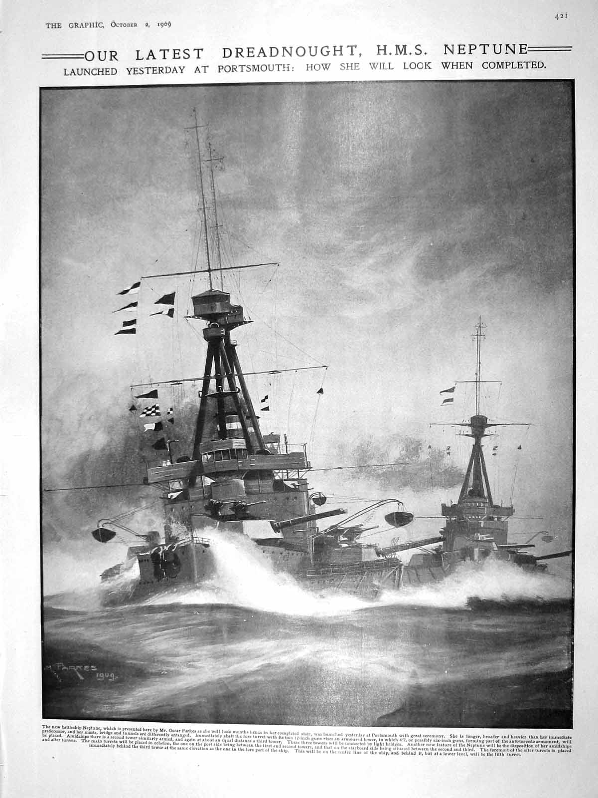 Original Old Antique Print 1909 War Ship Neptune Dreadnought Church Congress