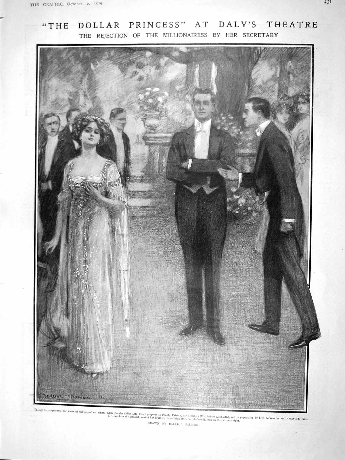 Old Antique Print 1909 Dollar Princess Daly'S Theatre Conder Lion Africa 20th