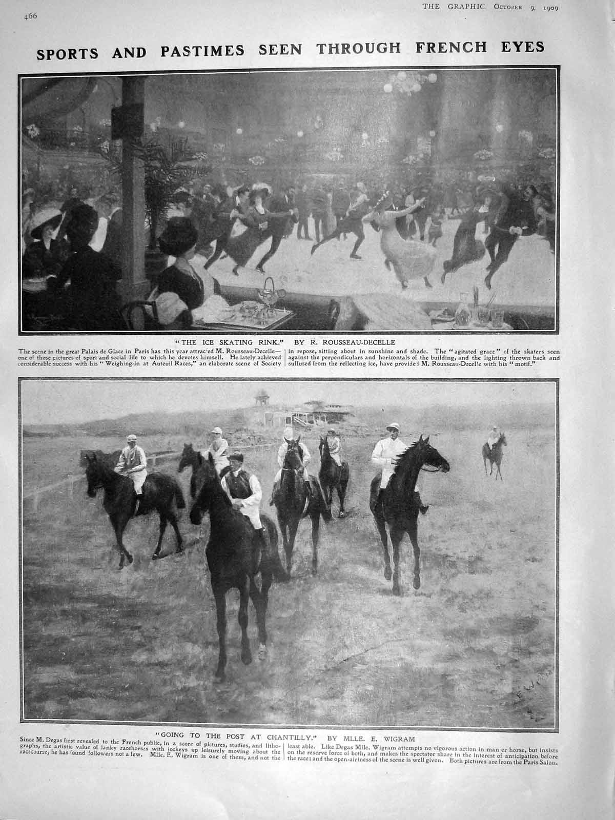 Old Antique Print 1909 Ice Skating Horse Racing France Japan Tom Browne 20th