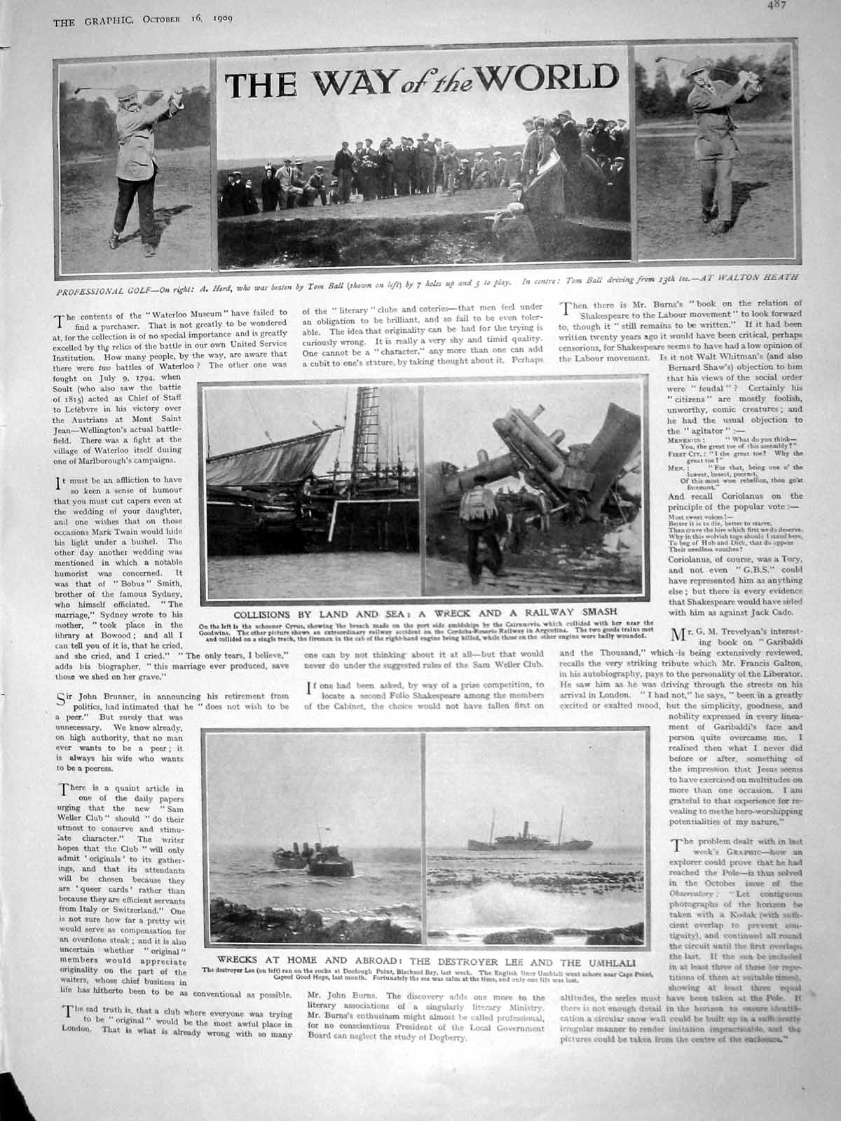 Old Antique Print 1909 Ship Wreck Cyrus Lee Umhlali Golf Kersey Suffolk 20th