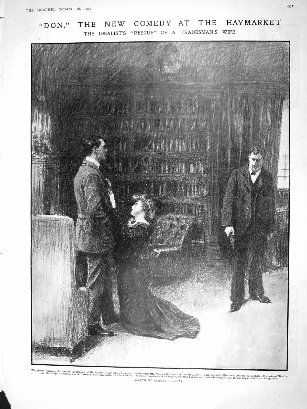 Old Antique Print 1909 Don Comedy Haymarket Theatre Tank Dumbarton Ship 20th
