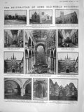 Original Old Antique Print 1909 Selby Abbey Westminster Guildhall Labouchere