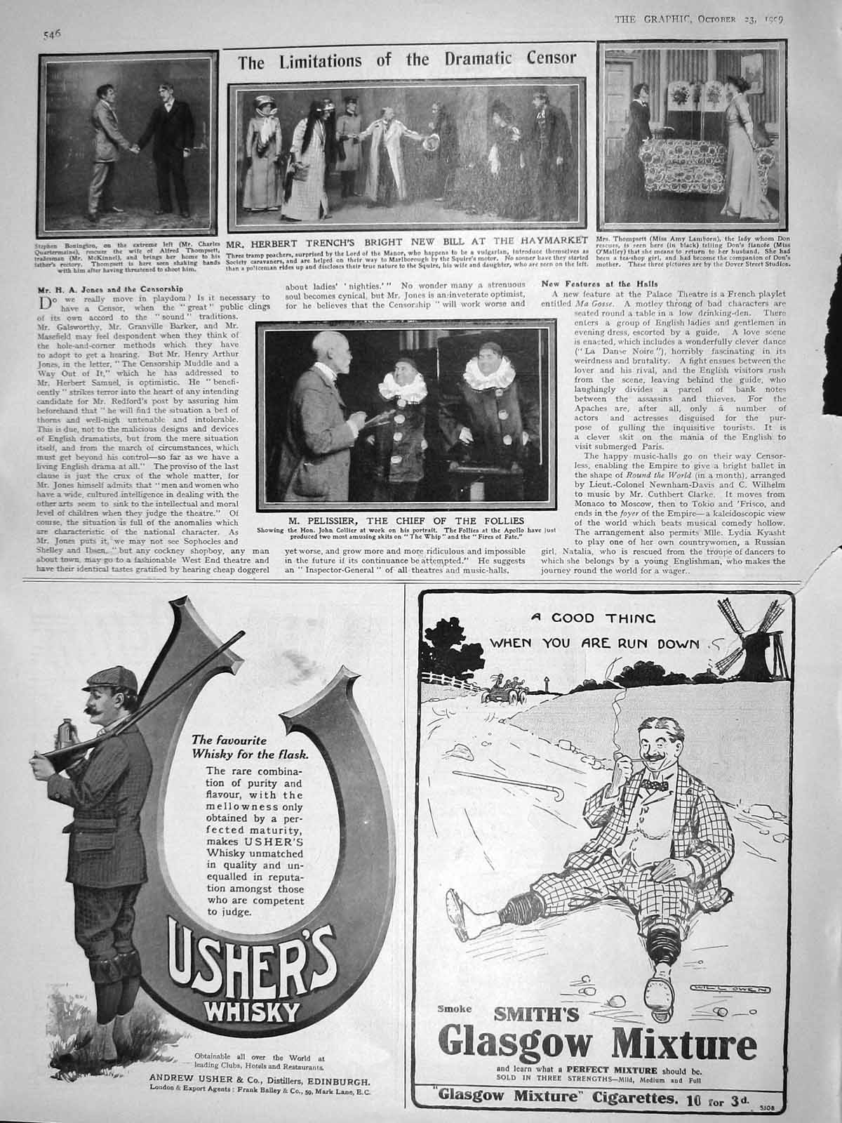 Old Antique Print 1909 Herbert Trench Haymarket Pelissier Follies Theatre 20th