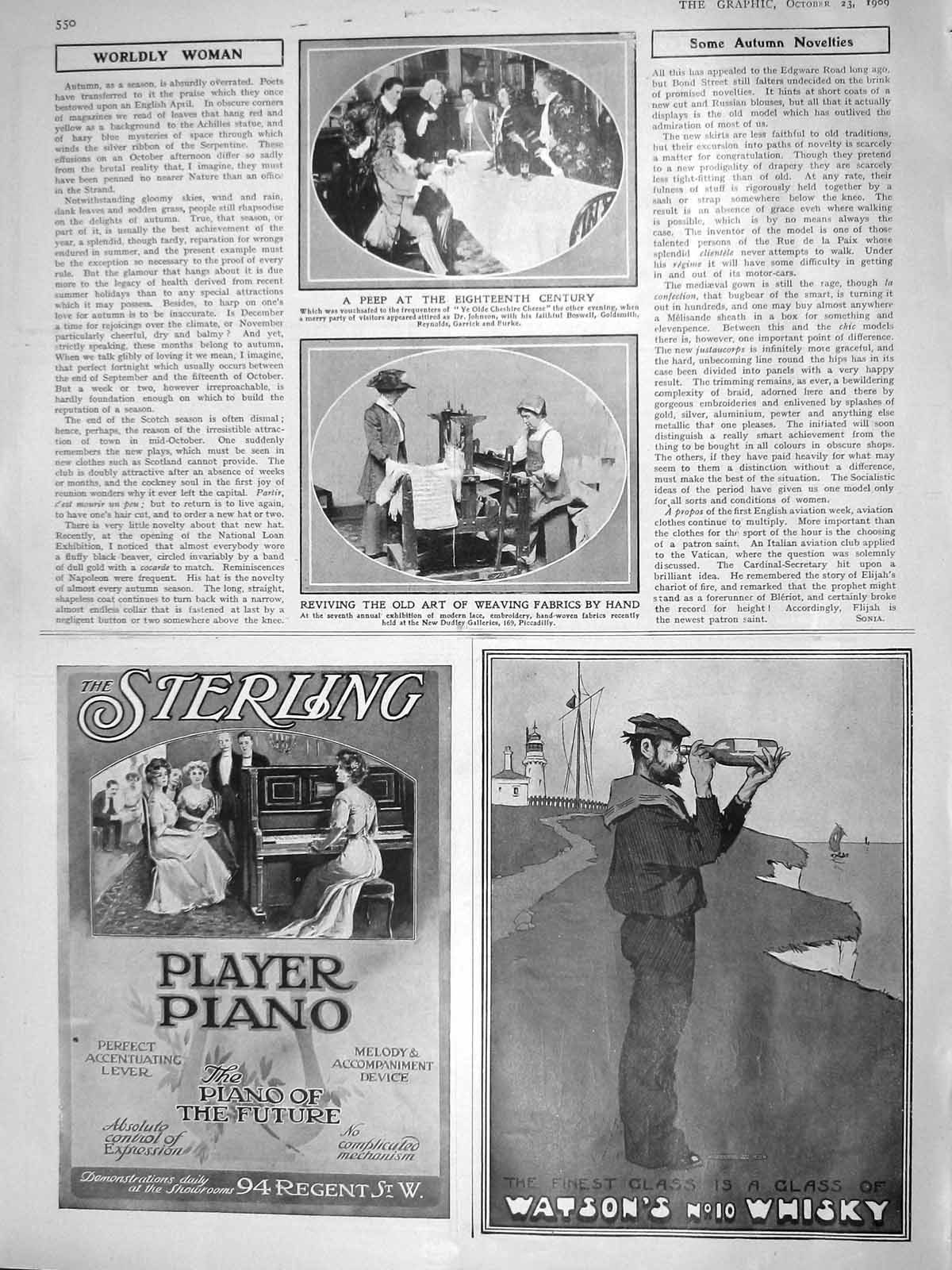 Original Old Antique Print 1909 Party Johnson Boswell Gsmith Fabric Weaving