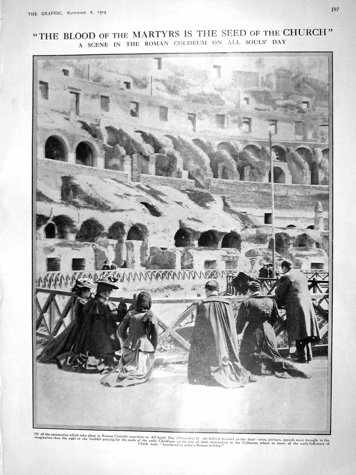 Original Old Antique Print 1909 Roman Coliseum Soul'S Day Kitchener Alba Moret