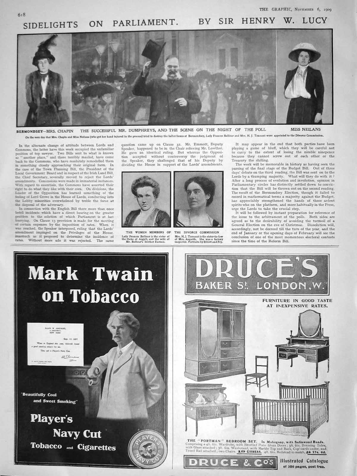 Old Antique Print 1909 Chapin Parliament Dumphreys Neilans Balfour Druce 20th