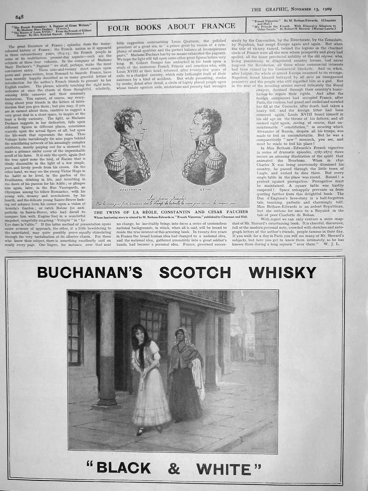 Old Antique Print 1909 Twins Reole Constantin Cesar Faucher Scotch Whisky 20th