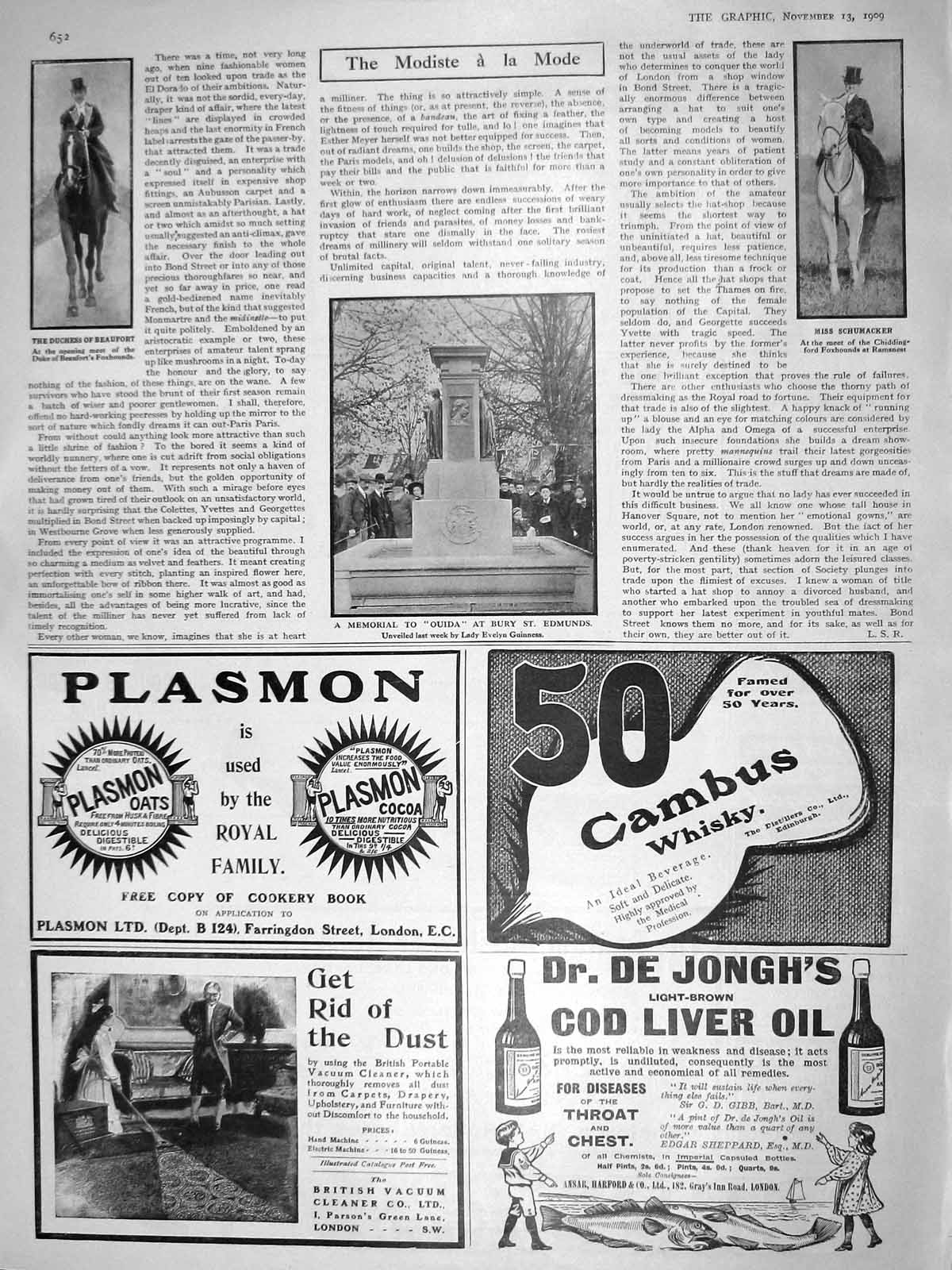 Old Antique Print 1909 Memorial Ouida Schumacker Duchess Beaufort Whisky 20th